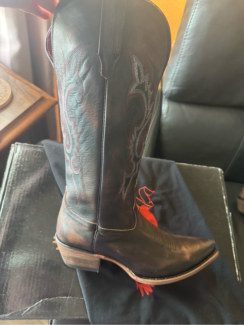 Freebird Brown Leather Western Cowboy Boots with Red Stitching